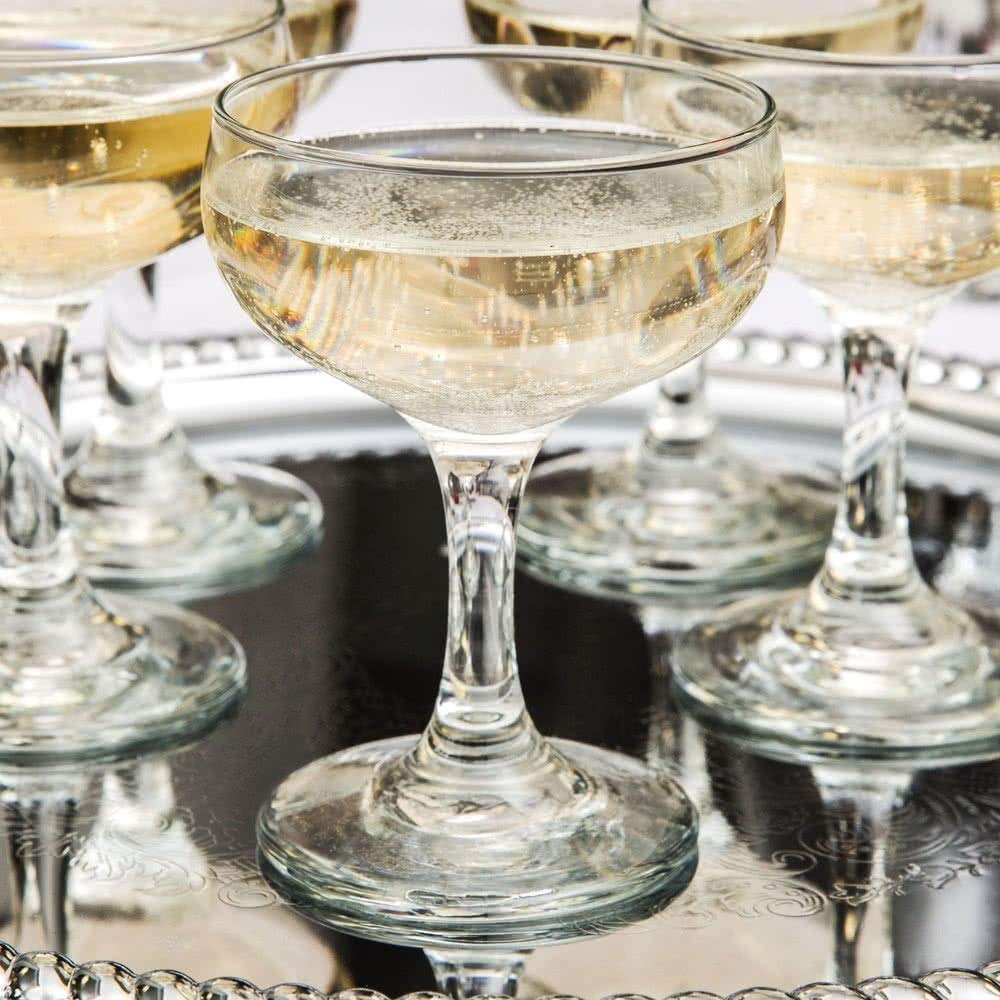 Embassy SET of 4, Libbey 3773 5.5 oz Champagne Glass w/Signature Party Picks