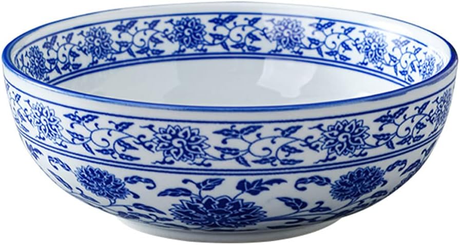 Luxshiny Blue and White Bowls 6.88 Inch Porcelain Bowl for Home Use Handcrafted Ceramic Soup and Salad Bowl Microwave and Dishwasher Safe Chinese Style Dining Tableware