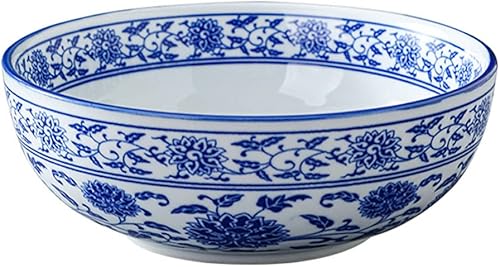 Luxshiny Tazón de porcelana azul y blanco, cuenco de cerámica chino, cuencos asiáticos para servir sopa de fideos, ensalada, pasta, arroz, gachas,