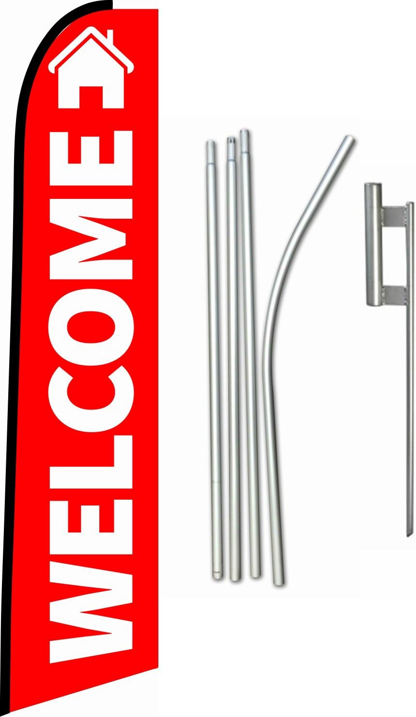 Swooper Feather Flag Kit 15ft Real Estate Welcome Red w/Ground Spike and Pole