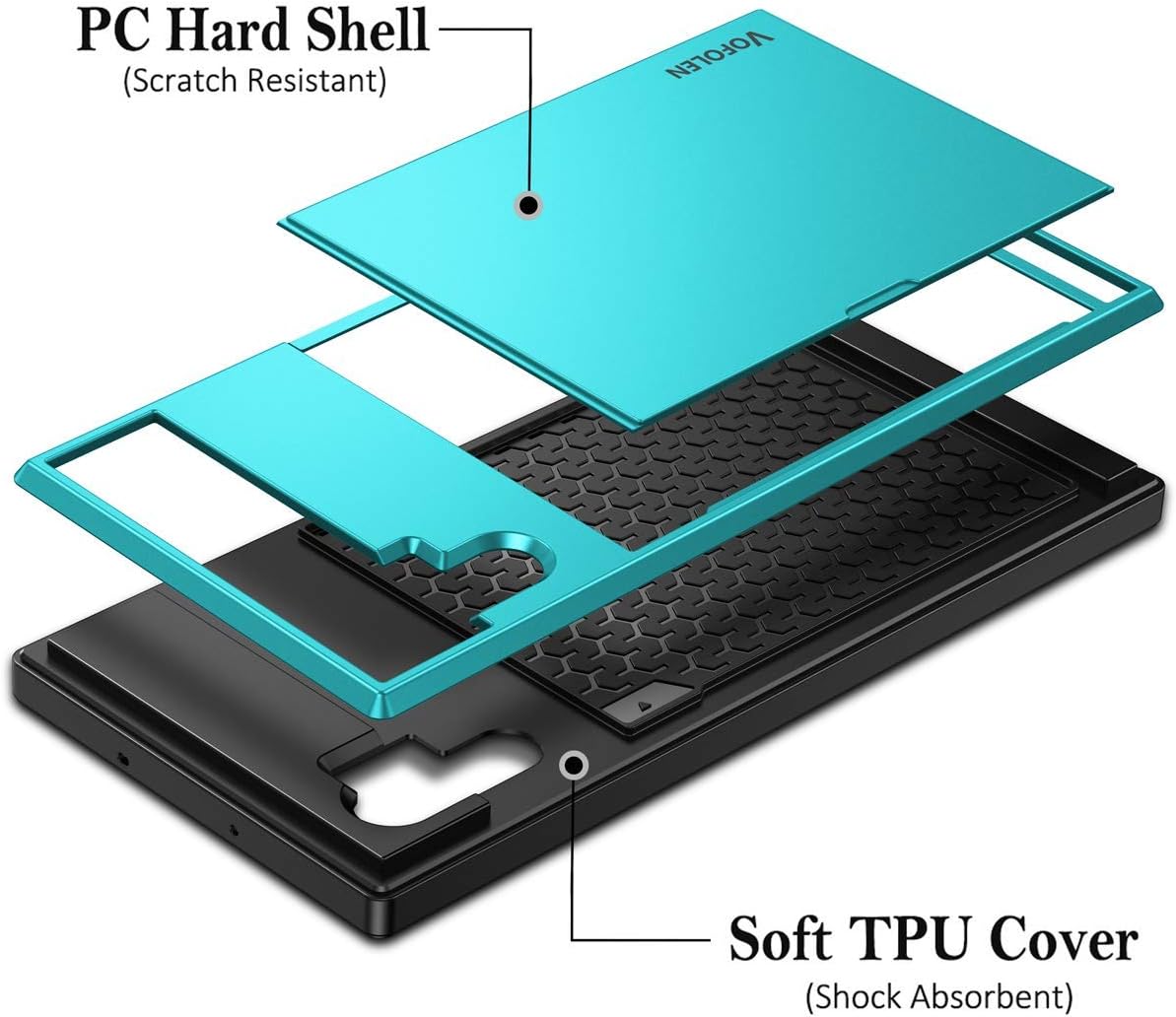 Vofolen for Galaxy Note 10 Plus Case Wallet Card Holder Note 10+ Protective Cover Credit Slot Sliding Hidden Pocket Dual Layer Rugged Bumper Armor Hard Shell for Samsung Galaxy Note 10 Plus Light Blue