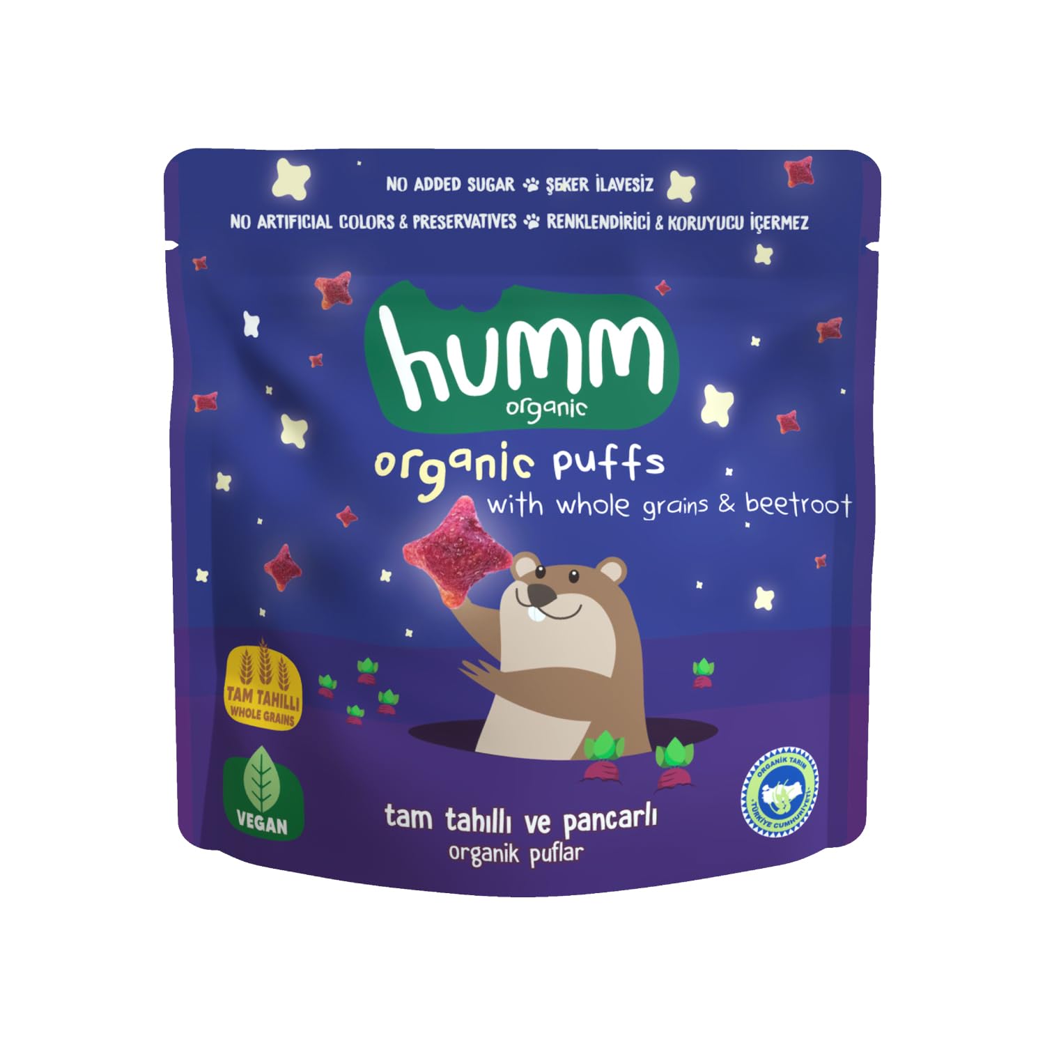 humm organic Organik Pancarlı ve Tam Tahıllı Puflar, 1 Paket