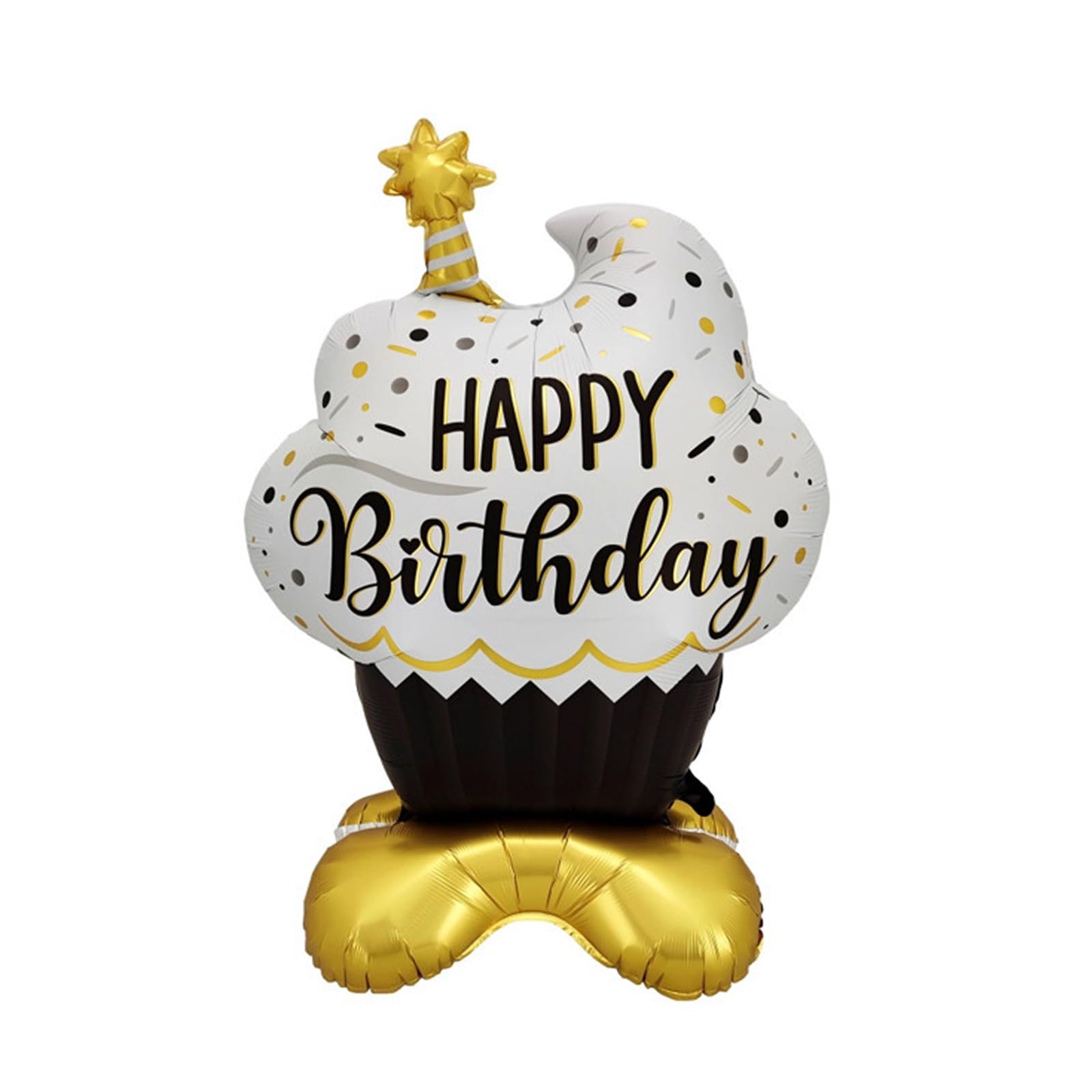 1 Black Gold Cupcake Foil Balloon for Birthday Party