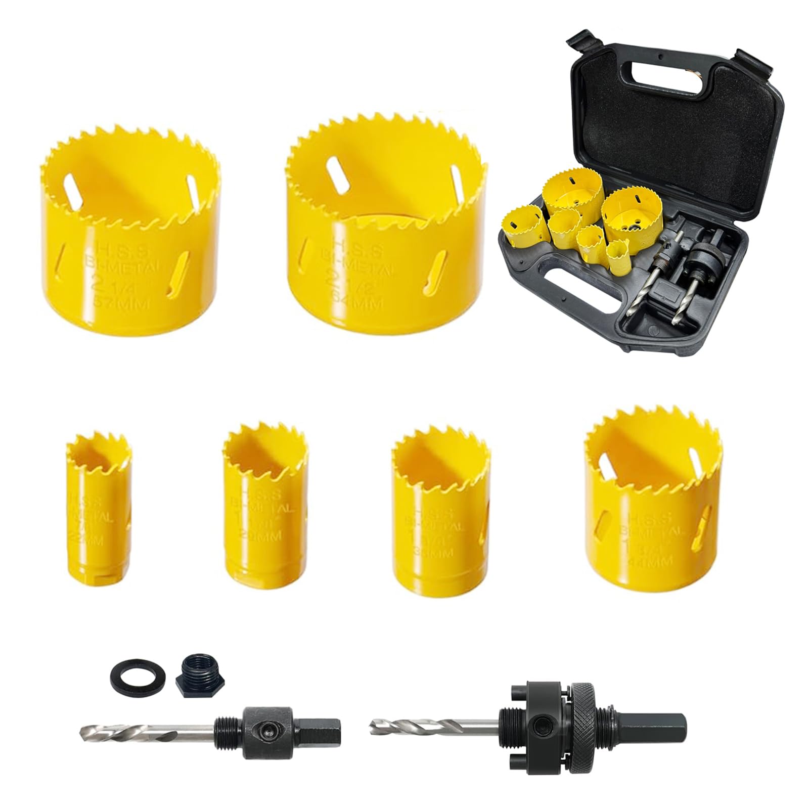 9 pcs M3 Bi-Metal Hole Saw Set, High Speed ​​Steel Hole Saw Kit with 7/8"-2-7/8" (22-73mm) 6 pcs Hole Saw Blades, Boxed with Arbor, Drill Bit, Hex