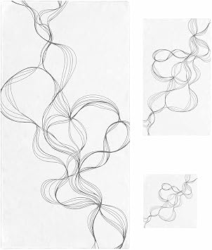 Bath Towel Sets, Abstract Minimalist Line on White Bathroom Towels Soft Hand Towel Washcloth Cotton Towel Set,Absorbent Soft Bath Set for Hotel Beach Pool Modern Art Towels