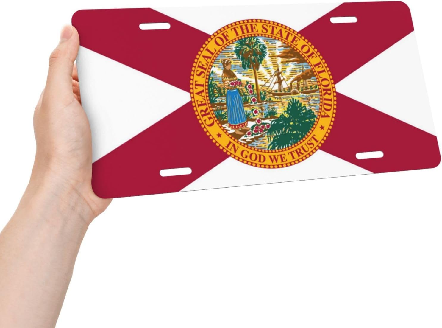 Florida Flag License Plate, Decorative Car Front License Plate, Aluminum Novelty License Plates Vanity Tag Metal Car Plate for Women Men 6 X 12 Inch
