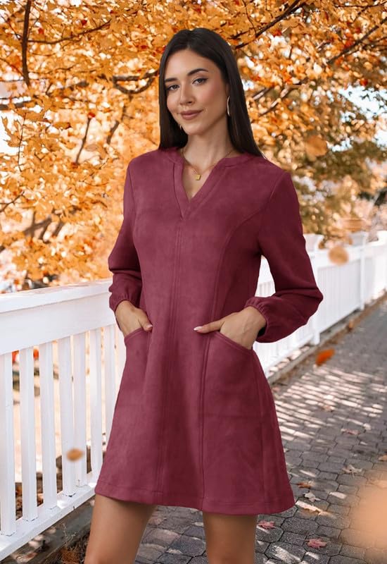 Robe d'automne rouge en A avec poches : finitions soignées JayscreateEU