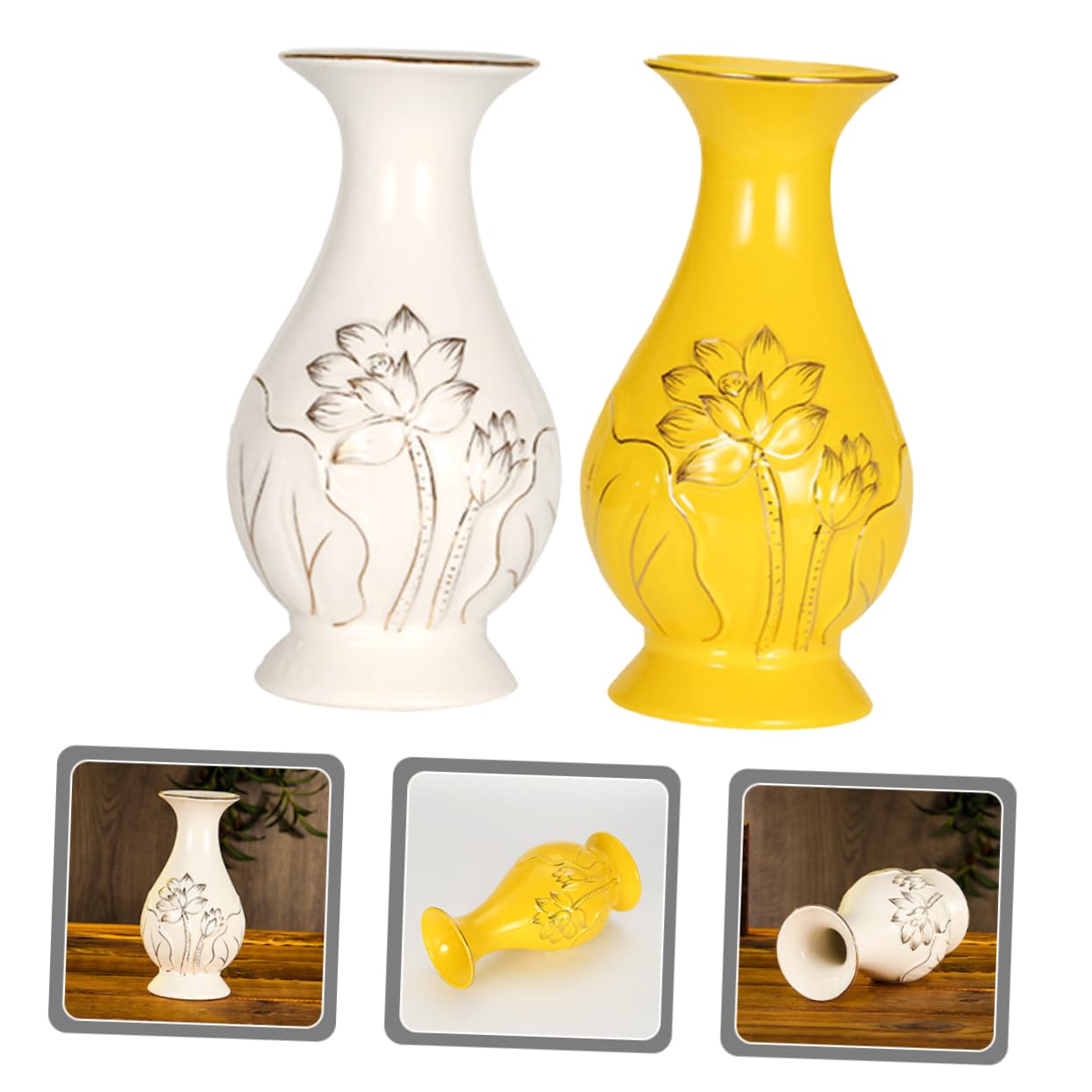 DOITOOL 2pezzi Vaso in Ceramica per Fiori di Loto Composizione Floreale in Ceramica Vaso Decorativo Moderno per Esposizione di Fiori per Secchi