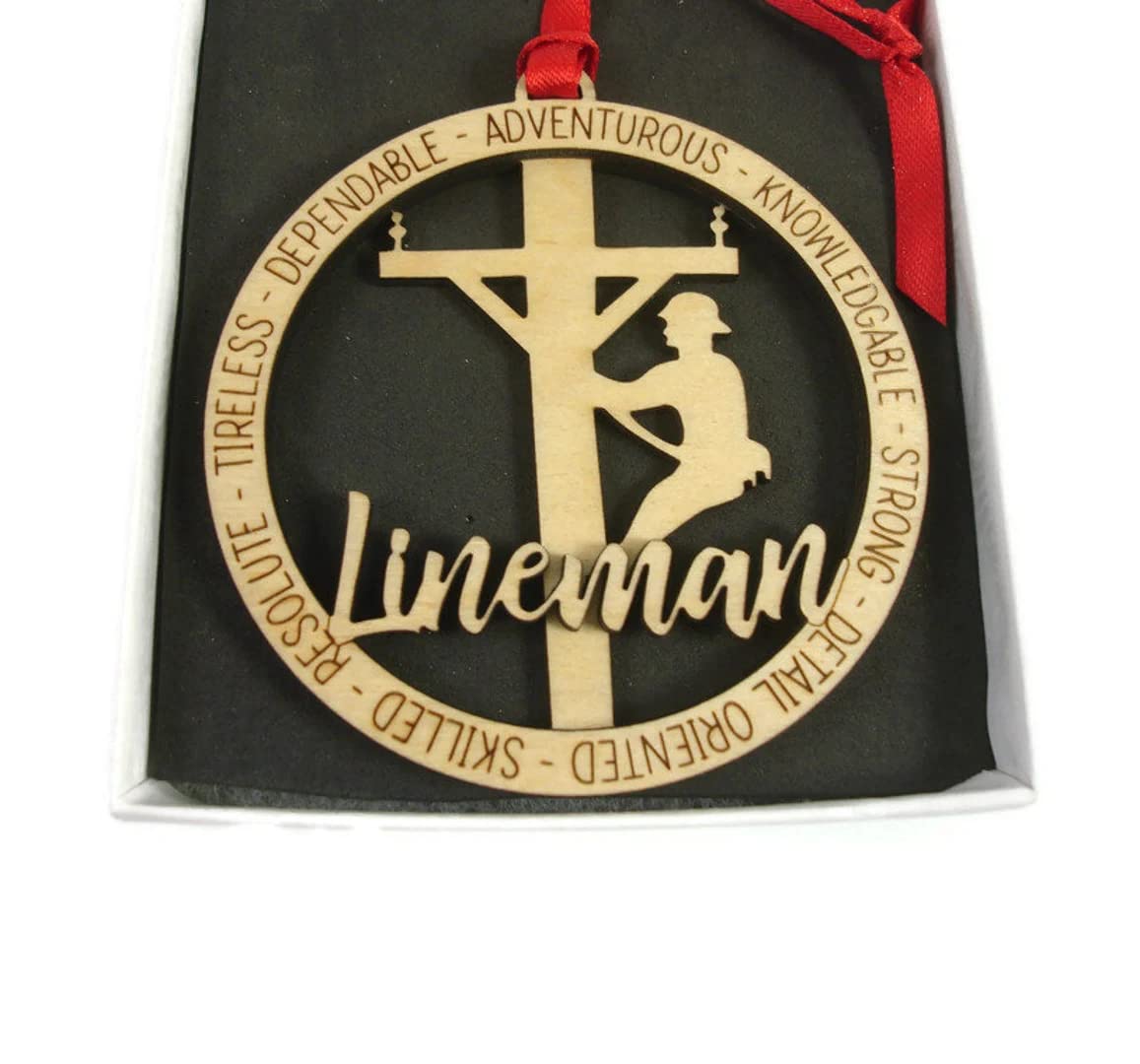Utility Worker Lineman Laser Engraved Christmas Ornament