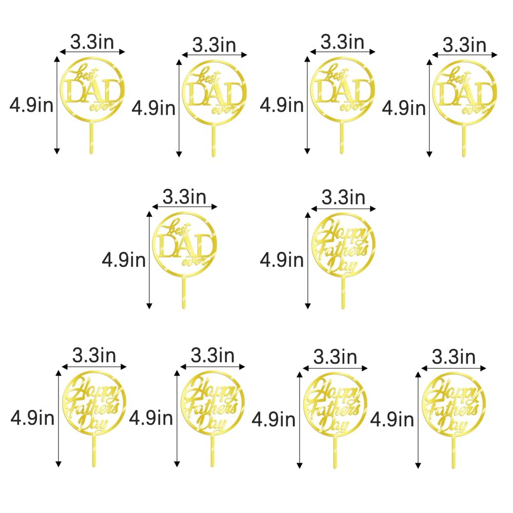 10 Pcs Happy Father's Day Cake Toppers - Gold Acrylic Cupcake Picks For Dad's Birthday Party Decor - View #11