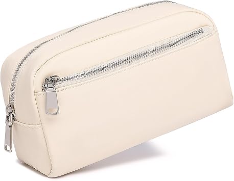 Nylon Female cosmetic bags Canvas toiletry bags Wash bags with large capacity Simple design Nylon/Creamy White