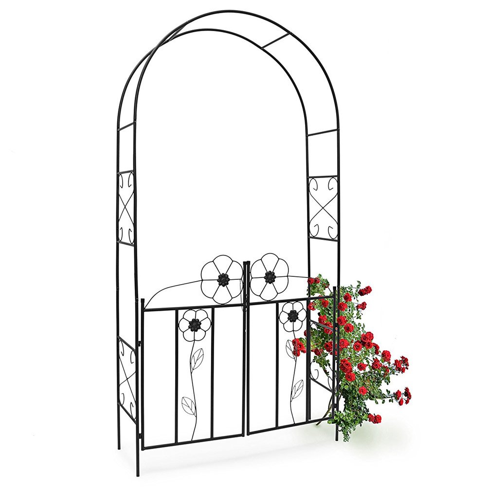 BAKAJI Arco da Giardino per Piante Rampicanti con Cancello Battente in Metallo 116 x 36,5 x 228H cm Colore Nero