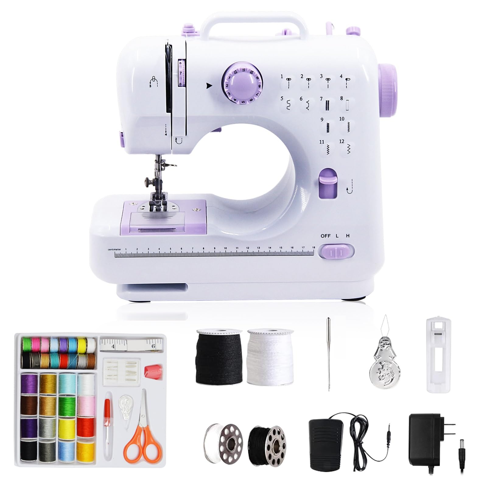 Nähmaschine für Anfänger, Elektrische Nähmaschine Kleine, 12 Stichprogrammen Handnähmaschine Mini Sewing Machine,Tragbare Nähmaschinen mit LED-Licht, Fußpedal & Nähset