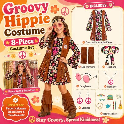 Disfraz de niña hippie años 60s 70s miniatura 2