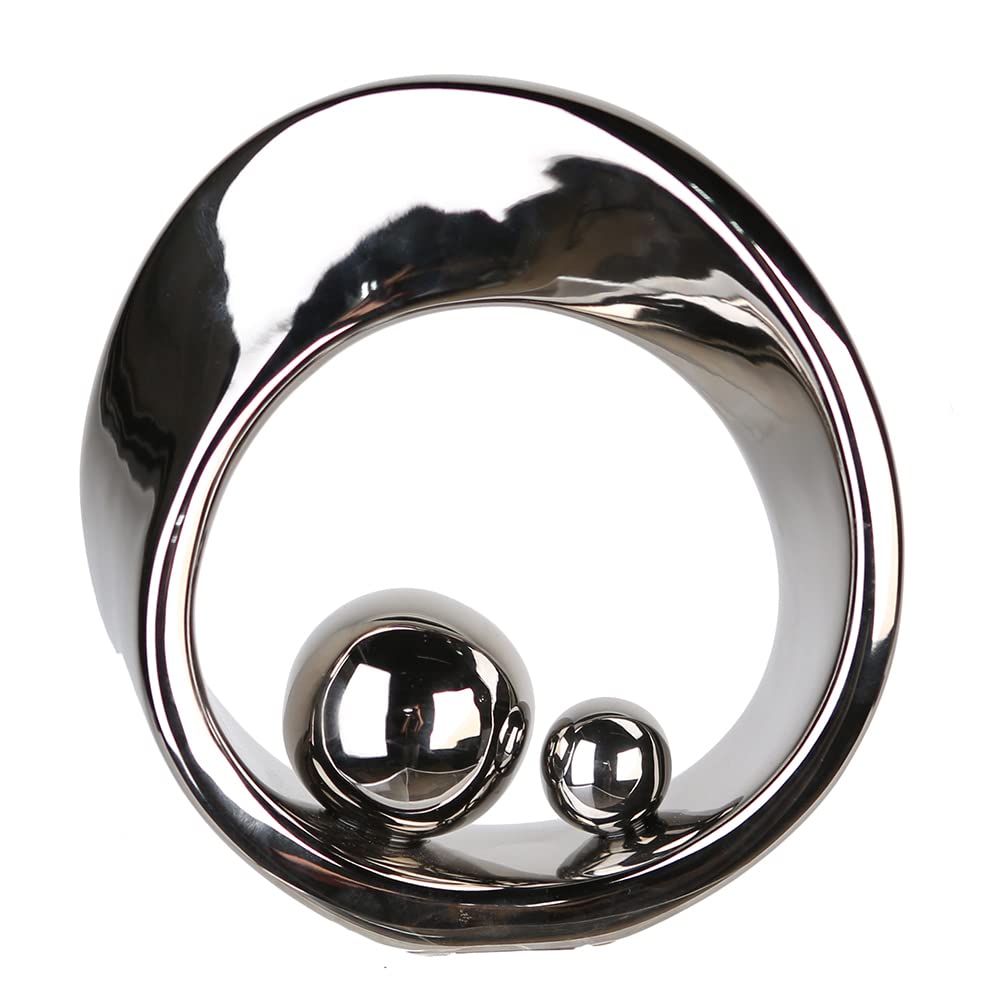 Hermosa Escultura SPIN plata cerámica con 2 plateadas Bolas Altura 21 cm
