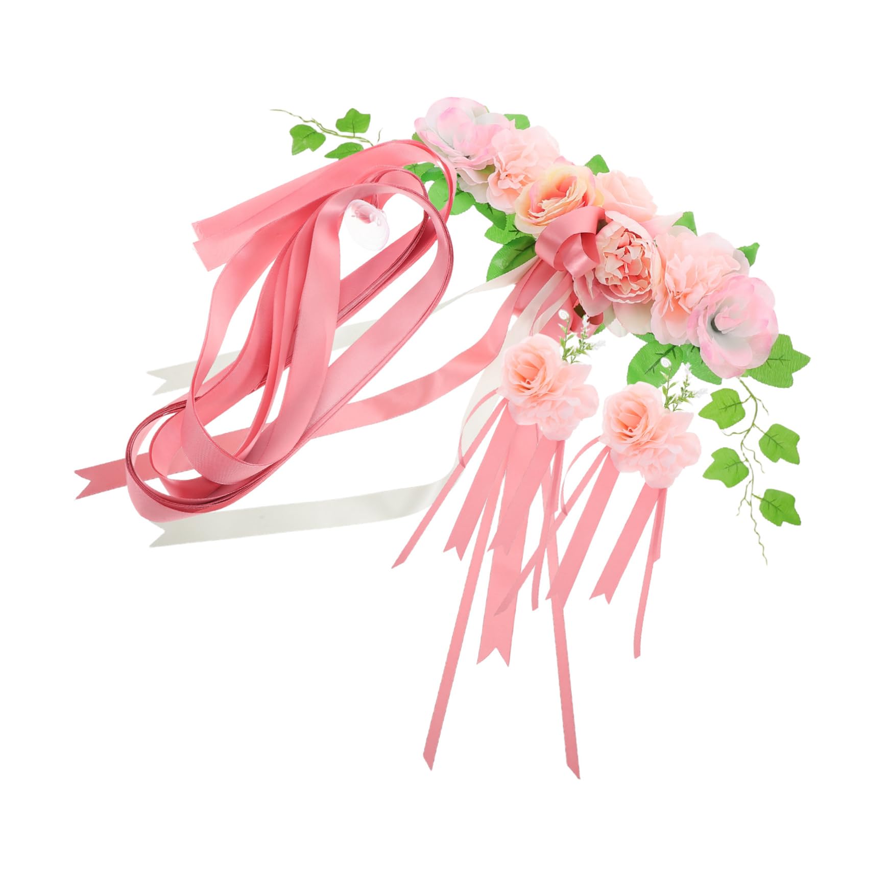 Décoration de Voiture de Mariage avec Roses en Soie, Ruban pour Capot, Fleurs Artificielles Rose, Installation Facile pour Cérémonie