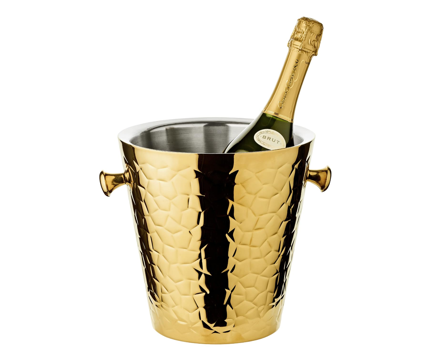 EDZARD Sektkühler Capri gold (H 23 cm, Ø 22 cm), Edelstahl hochglanzpoliert, doppelwandig, gemustert, mit 2 Griffen – Weinkühler, Flaschenkühler, Champagnerkühler gold, Getränkekühler