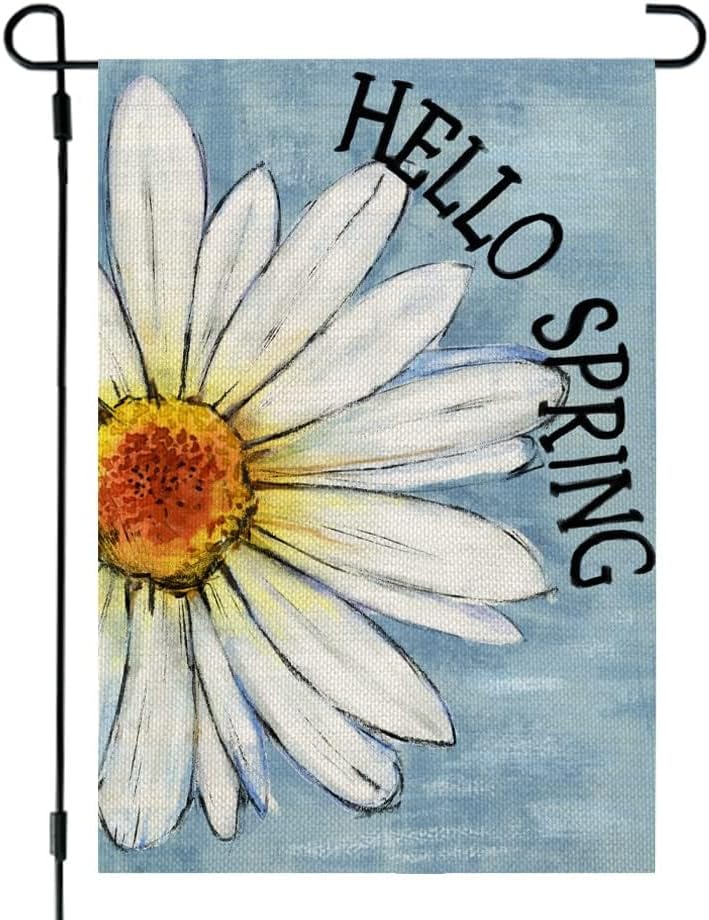 CROWNED BEAUTY Spring Garden Flag Floral Daisy Double Sided 12x18 Inches Small Burlap Welcome Holiday Seasonal Yard Decoration for Outside Porch Blue CF814-12
