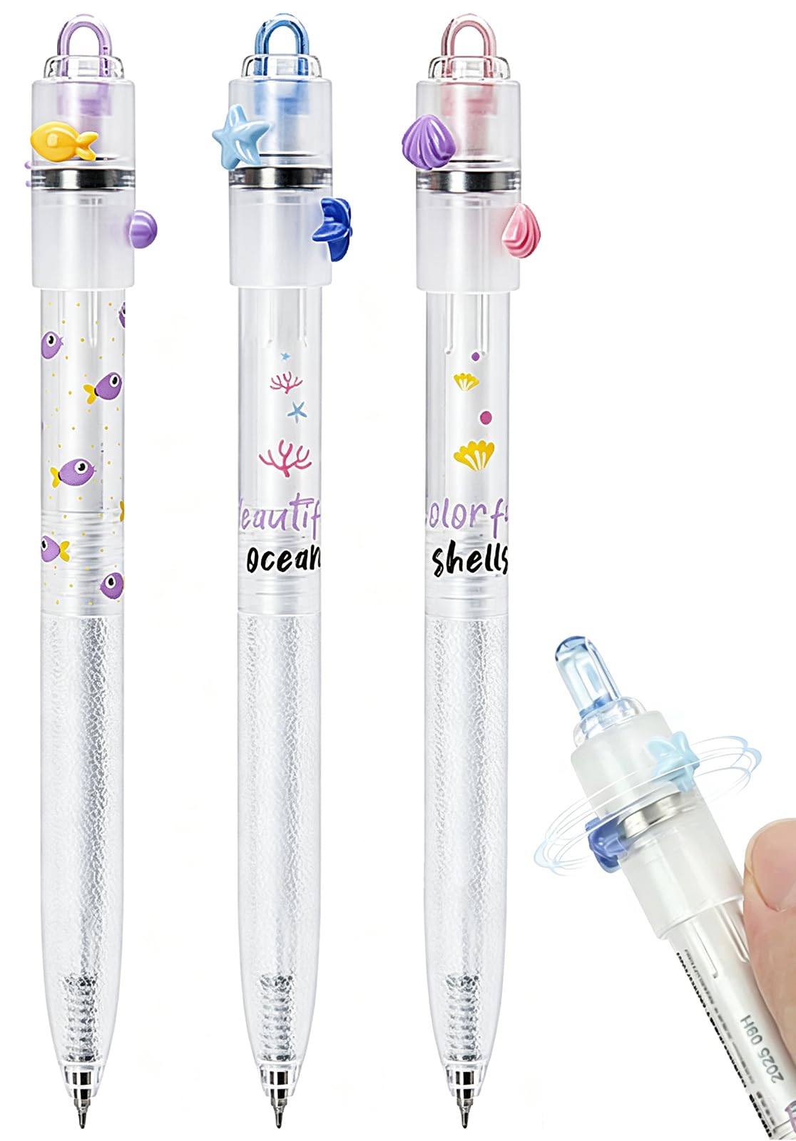 Archic Retractable Fidget Spinner Pen Rotary Ballpoint Pens Black Gel Ink Pack of 3