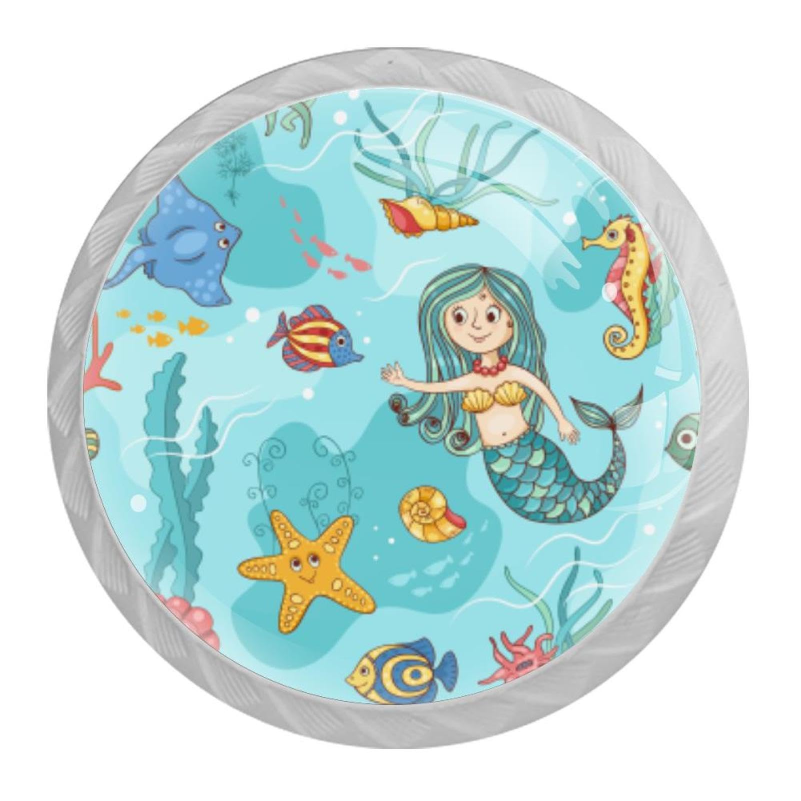 Tqmspg 4 Pieces Drawer Pulls Beautiful Mermaid Door Knobs Dresser Handles for Kitchen Wardrobe Cupboard Hardware Furniture