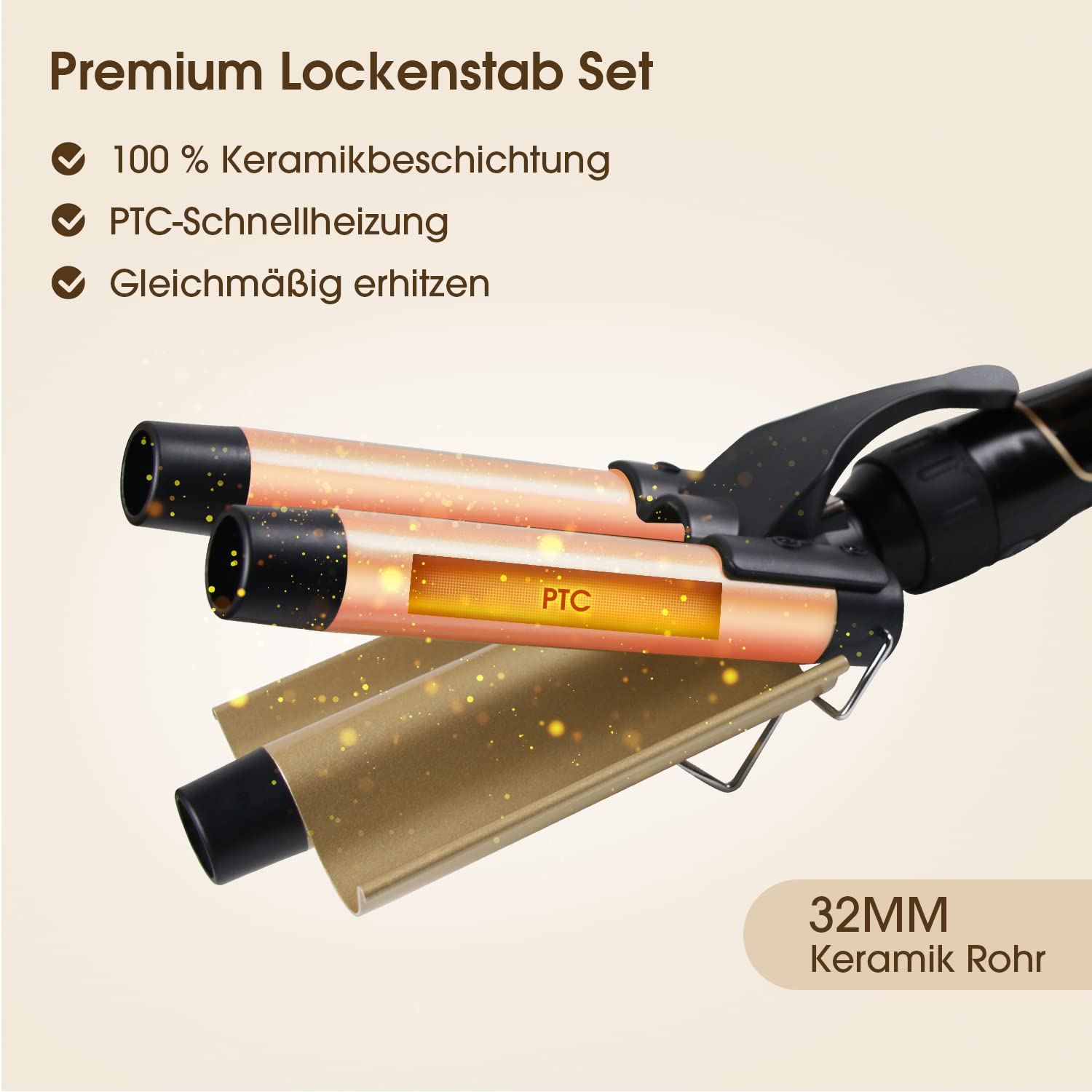 4 in 1 Lockenstab Set,3 Fässer Welleneisen 32mm Keramik mit Lockenstab Große Locken,Welleneisen Verschiedenen Aufsätzen Einstellbare Temp Schnellaufheizung für Lange und Kurze Haare