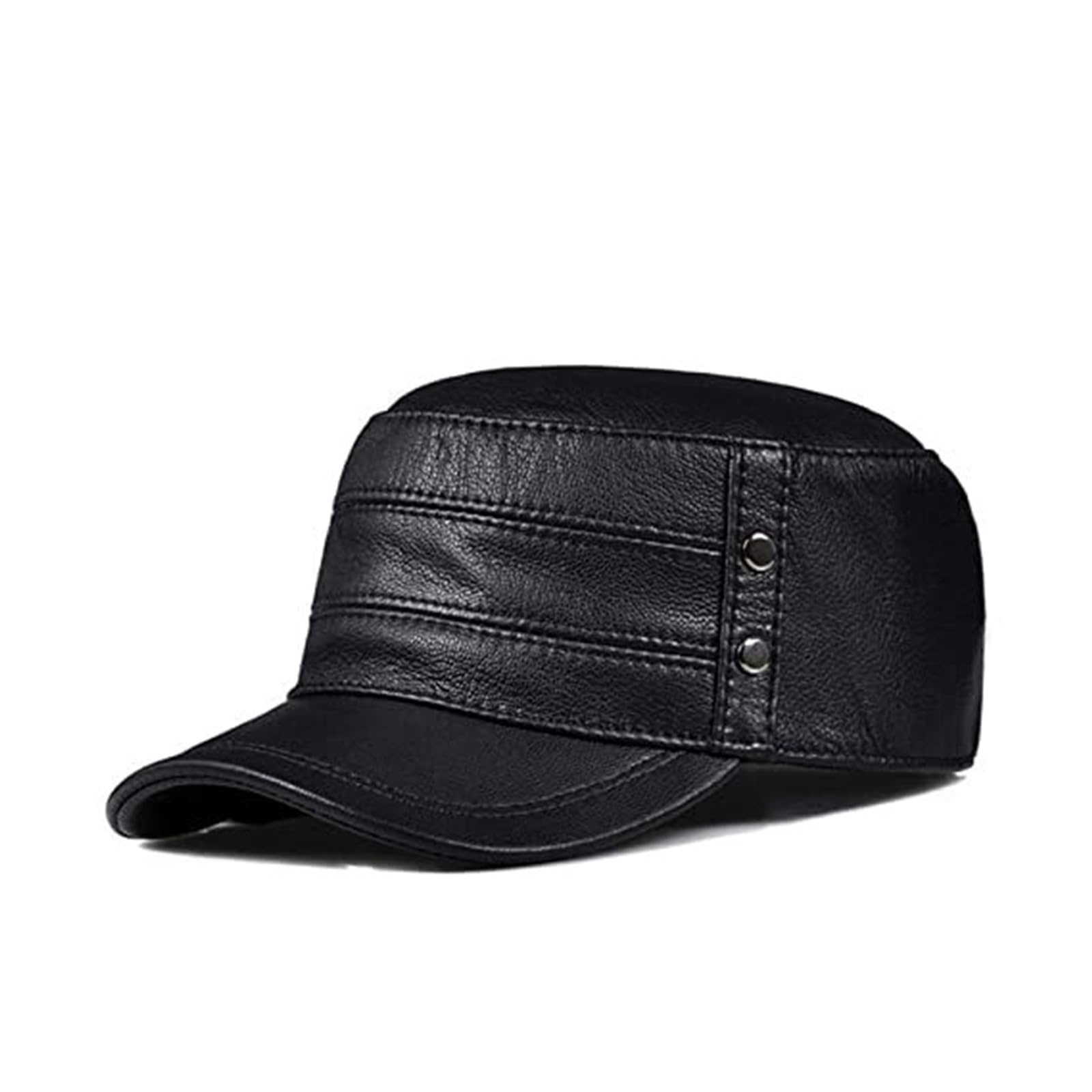 Genuine Leather Winter Baseball Cap for Men and Women - Flat in Black, Suitable for All Seasons