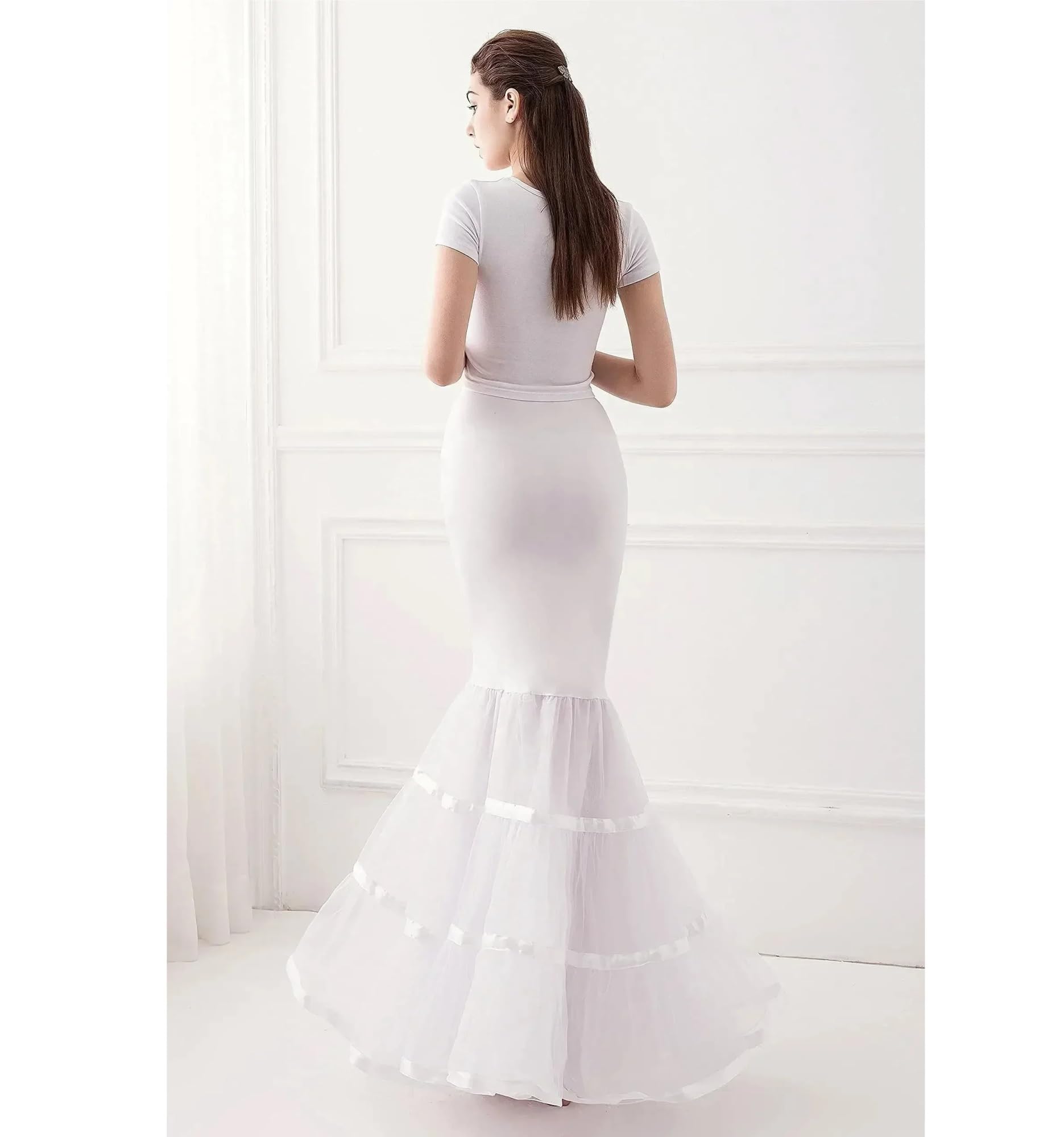 Damen Trompetenunterrock 3-lagiger Bodenlanger Trompeten-Meerjungfrau-Hochzeitskleid-Petticoat for Damen