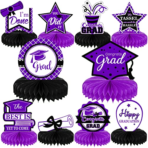 10Pcs Class Of 2023 Graduation Party Decorations 2023 Congrats Grad Honeycomb Centerpieces Congratulate Graduation Table Toppers For Graduation Party Favor Supplies(Black Purple) #TOP7