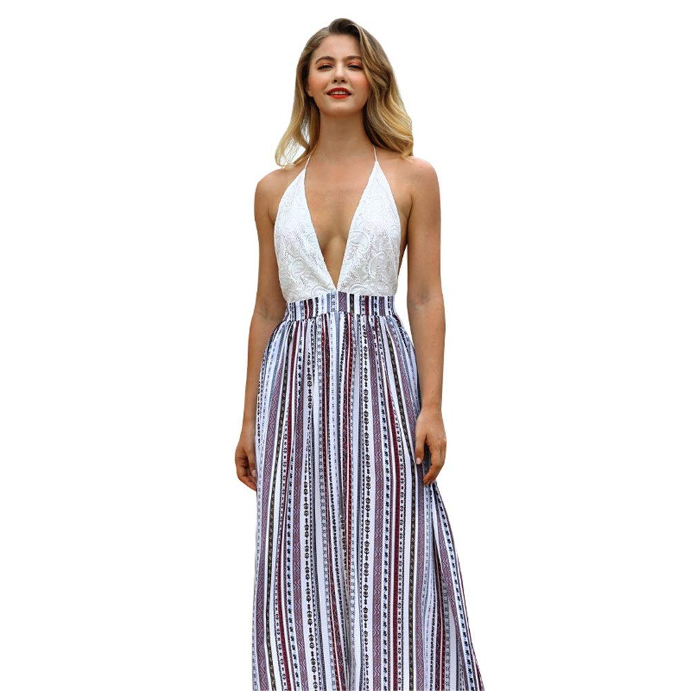 Beach Dress Women Sleeveless Maxi Dress Plung Deep V Halter Neck Backless Evening Party Dress Casual Long Dress Summer Beach Dress Bohemian Printed Dress Beach, Daily Casual