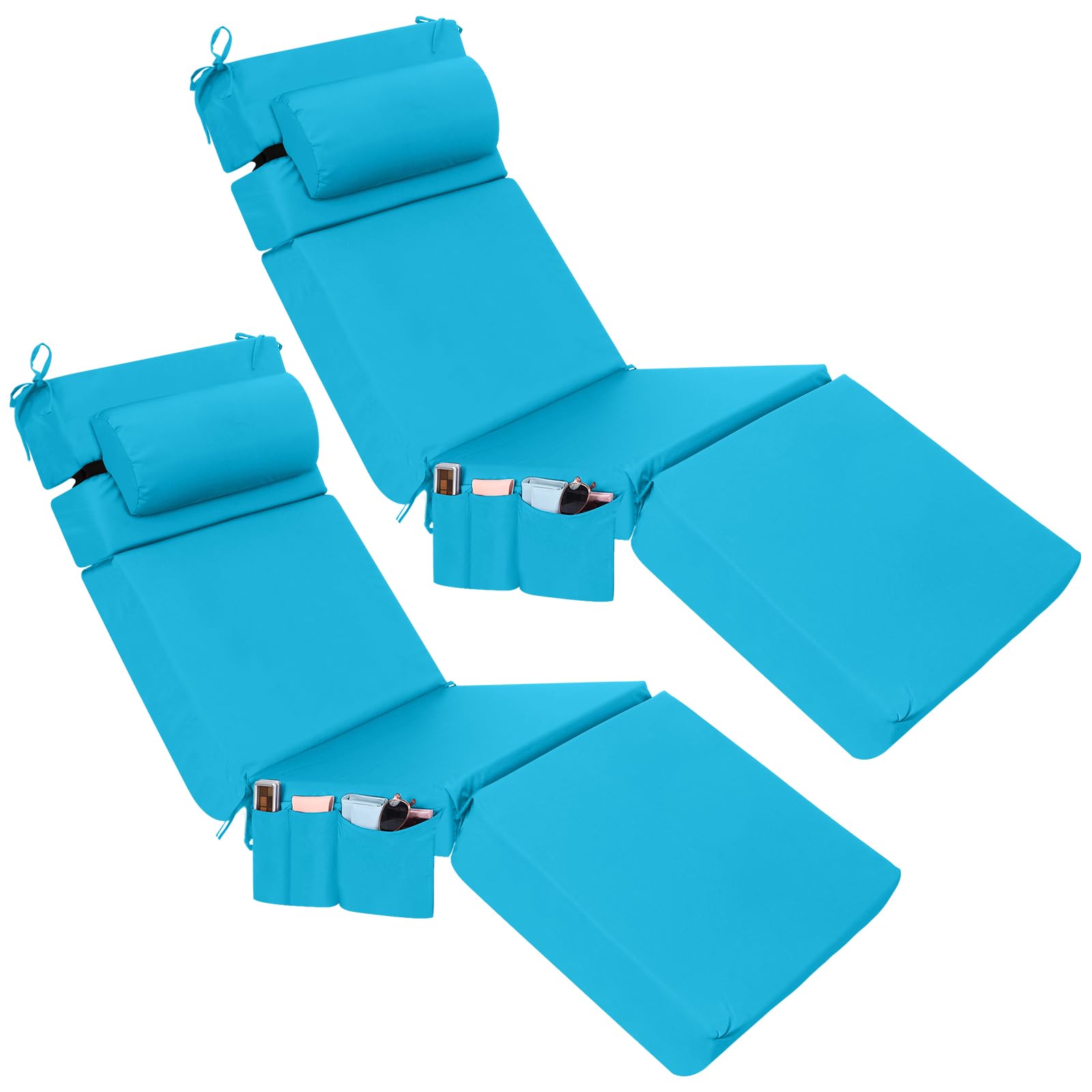 Wenqik 2 Pcs Outdoor Chaise Lounge Cushion with Pillow and Side Pocket Waterproof Lounge Chair Cushions with Pocket on Back 72 x 21 x 4 Inch Patio Pool Replacement Pad (Sky Blue)-image-31