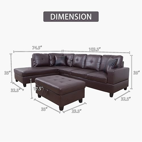 Miniatura 11 de Ponliving Furniture - Sofá seccional moderno de cuero en forma de L, para mano izquierda (rojo) Rojo