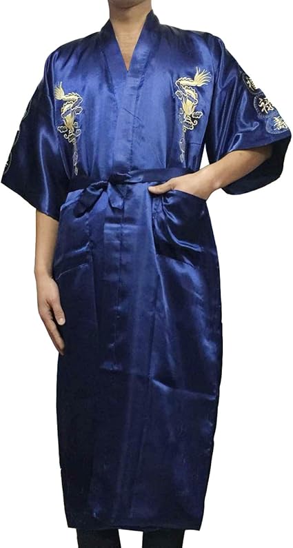 Amazon Yuelian Tm メンズ パジャマ ナイトガウン 龍柄 紳士 ルームウェア ナイトウェア ギフト プレゼント 肌着 寝間着 1ダークブルー パジャマ 通販