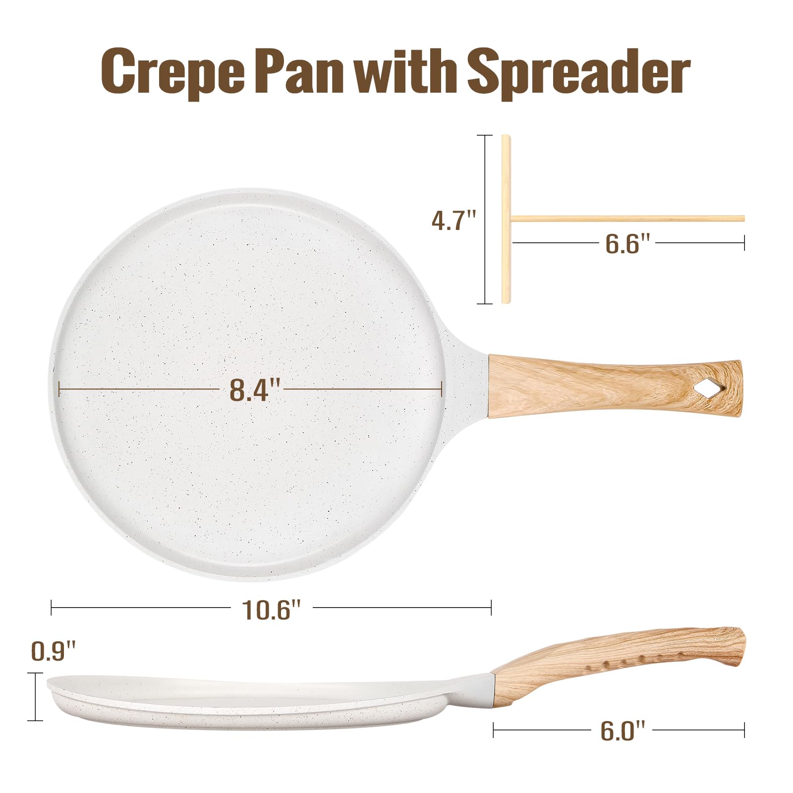 SouxMux Sartén antiadherente para crepes de 11 pulgadas con esparcidor, sartén Dosa Tawa con revestimiento de cerámica, sartén plana compatible con inducción para panqueques, tortillas y más con mango