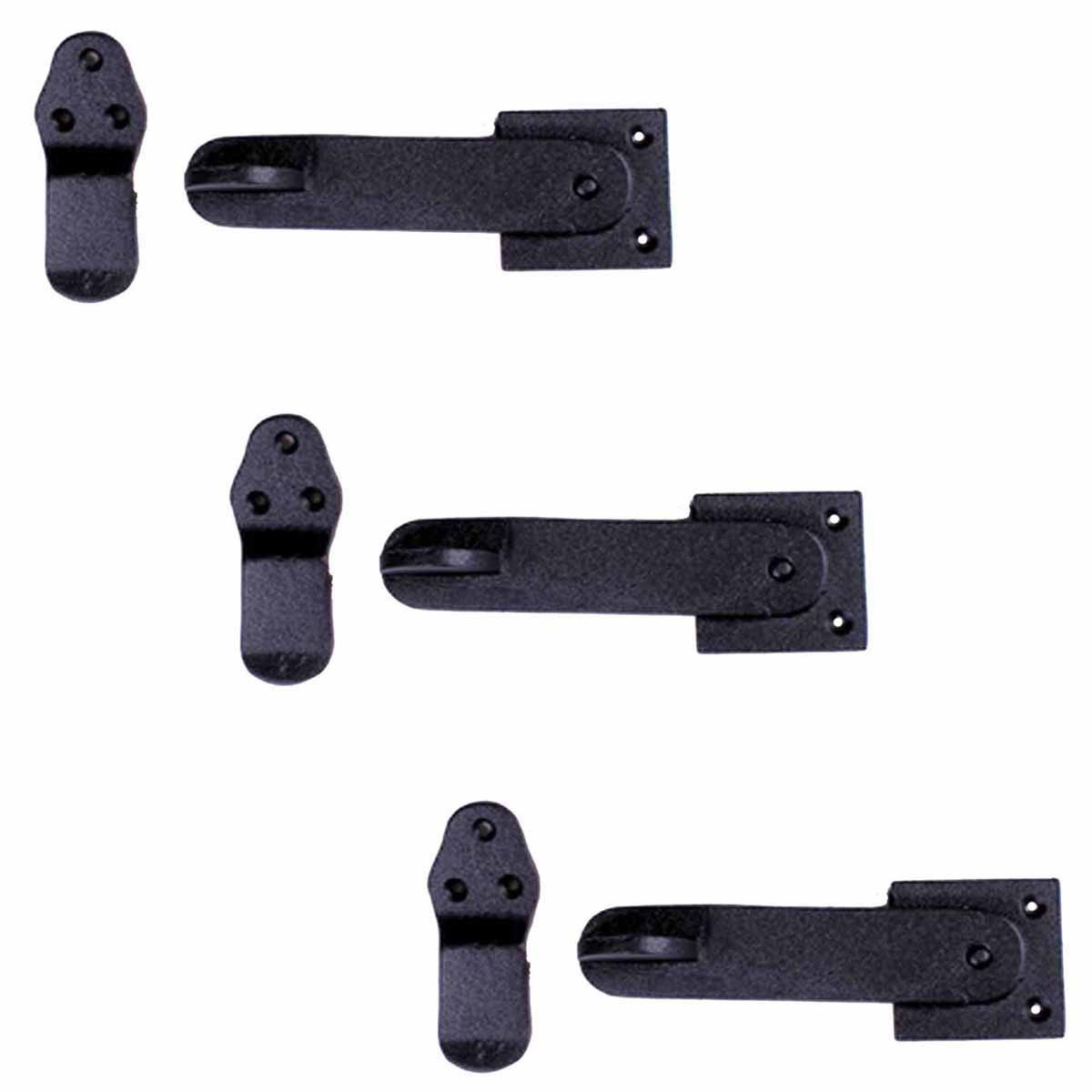 Renovators Supply Manufacturing Black Wrought Iron Flip Gate Latch 5.75 in Barn Cabin Door Lock with Hardware Pack of 3