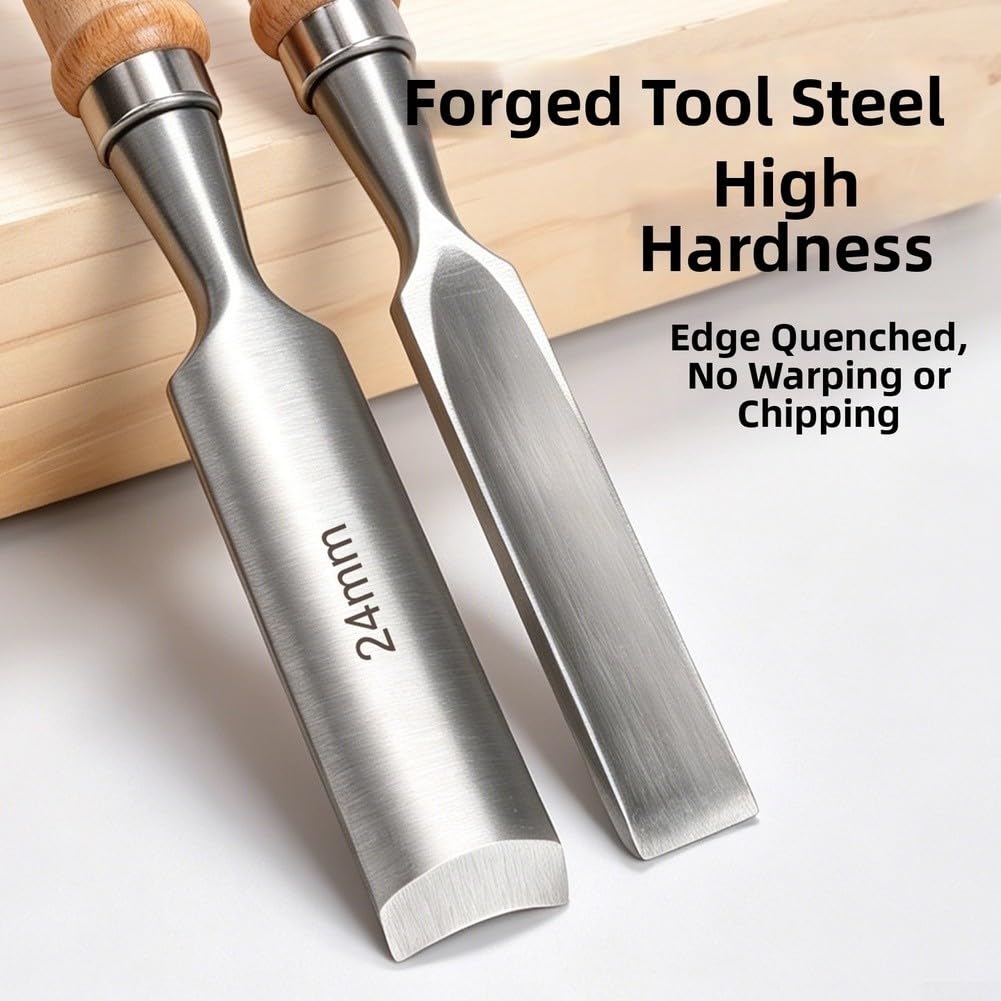 Juego de Cinceles para Madera para profesional para acero Cromo Vanadio Mangos Haya Tallado Artesanal 6-38mm(12mm)