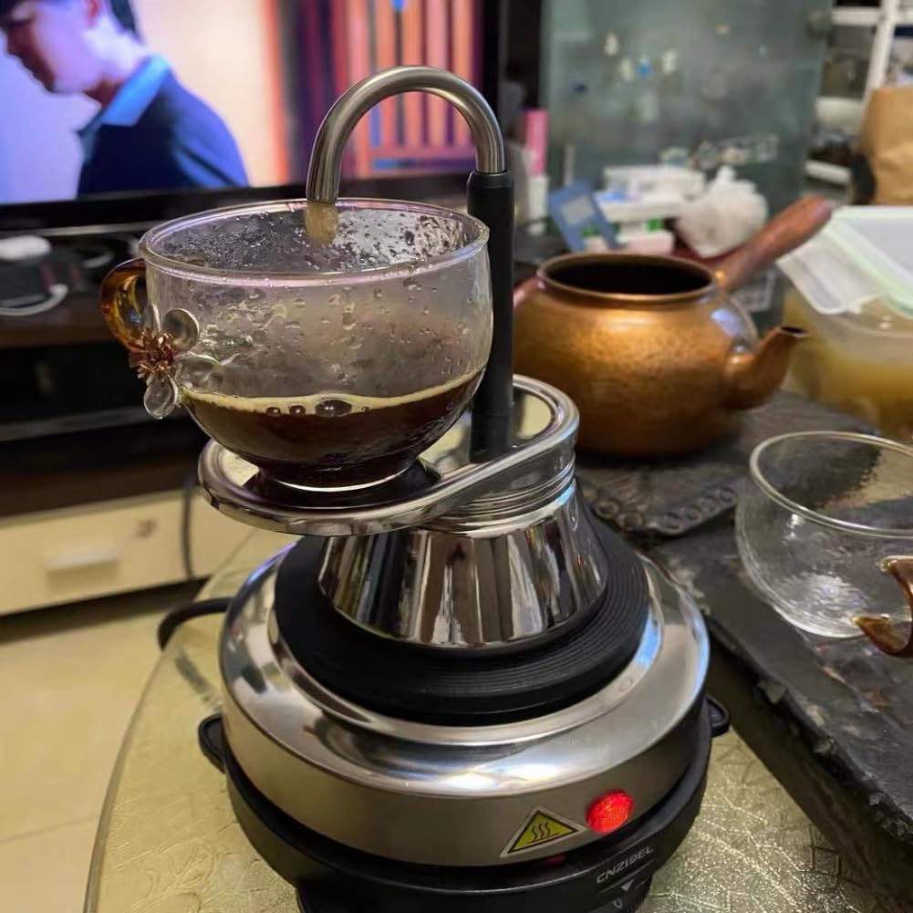 Tyenaza Cafetera Moka de un Solo Pico, Cafetera Italiana Clásica de 220 Ml, Mini Cafetera Espresso para Estufa, Juego de Moka de café DIY, con Copa, para Fiestas Al Aire Libre, Viajes(12,5 x 21 cm)