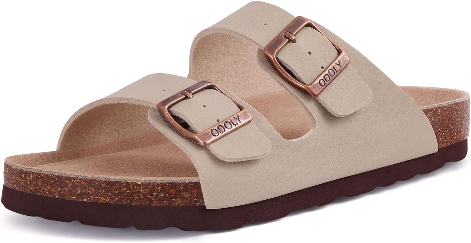 Unisex Cork Footbed Slide Sandal, Arch Support Summer Outdoor Sandals with Adjustable Buckle for Women and Men