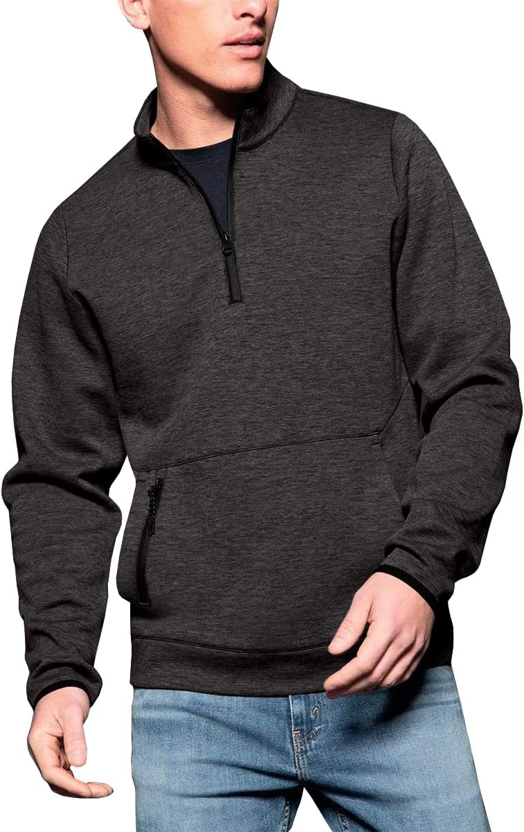 Men's Quarter-Zip Long Sleeve Fleece Sweatshirt with Pockets Mock Neck Comfort Golf Sweatshirts Pullover Sportswear