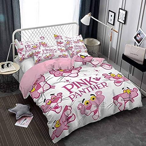 EU-VV Pink Panther Duvet Cover Set King Reversible Bedding Quilt Cover with Zipper Closure, 3 Pieces (1 Duvet Cover + 2 Pillow Cases (Double(200x200cm),pink 02) Cover