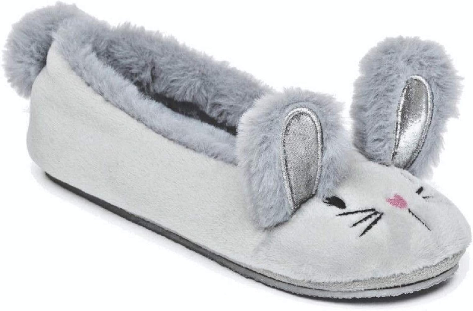 Chatterbox Girls Kids Bunny Slipper 3D Novelty Soft Ballet Style With Pom Pom Tail Size 10-3