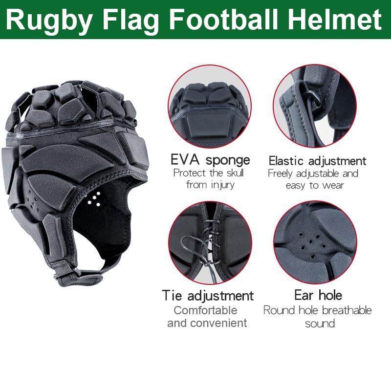 2 Pack Rugby Headguards for Youth Adults, Adjustable Soft Helmet, Breathable and Comfortable Head Protector, Protective Special Needs Helmet for 7v7,Flag Football,Soccer,Hockey,Skateboard