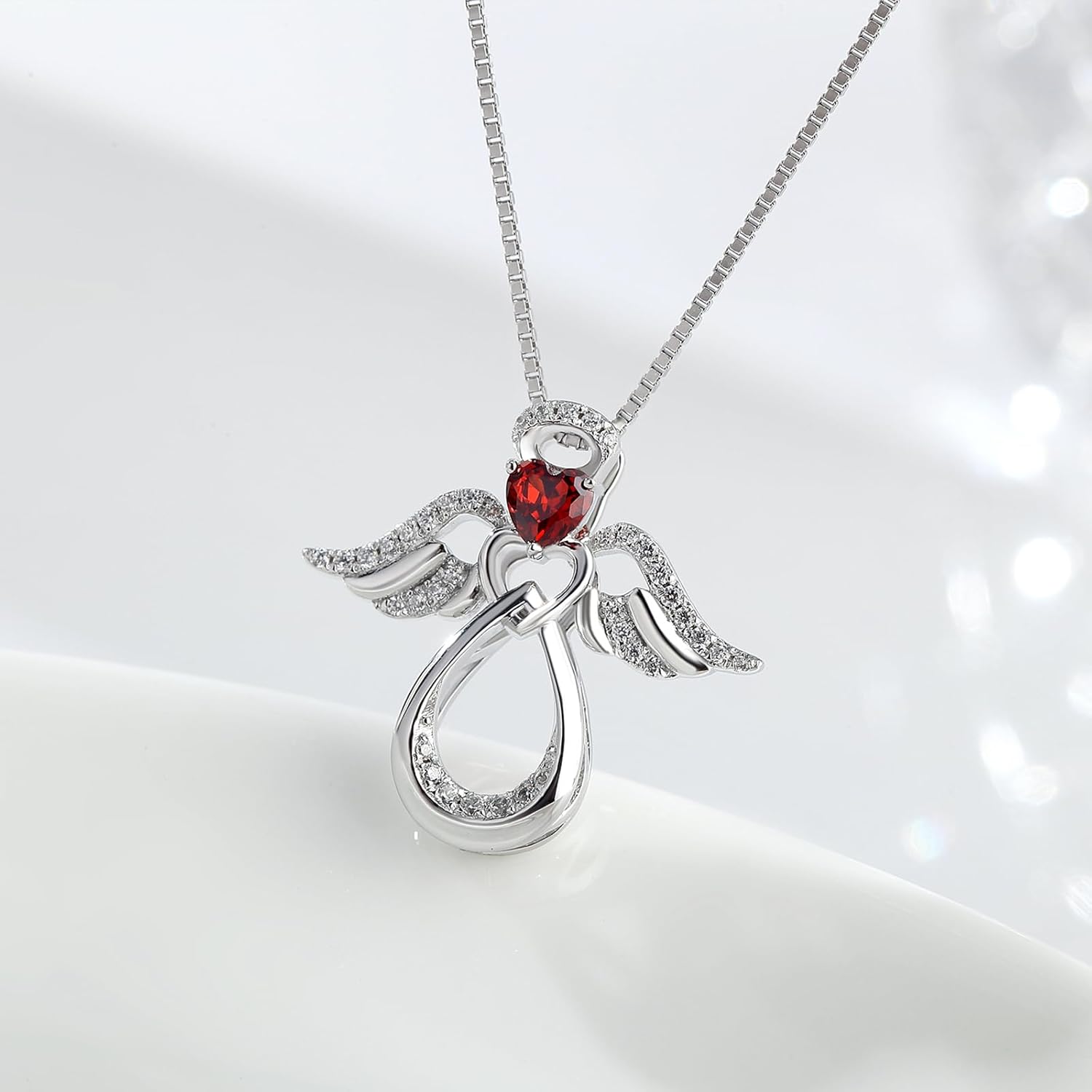 925 Sterling Silver Guardian Angel Pendant Necklace for Women with Birthstone Cubic Zirconia Little Angel Pendant Necklace Jewelry 18 inch Chain - Image 4