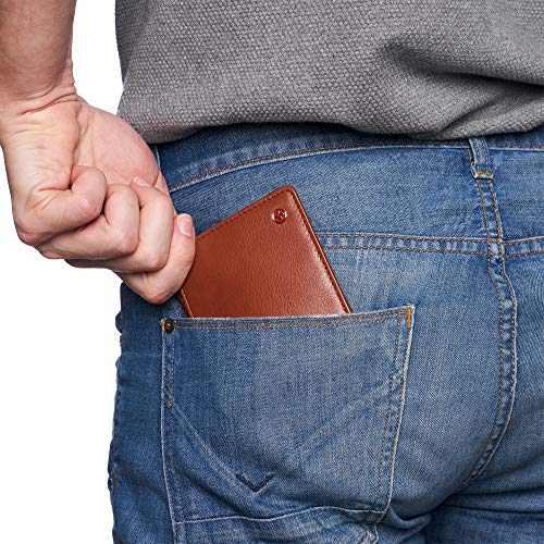 Image of Alpine Swiss Connor Executive Bifold Wallet | Business Passcase for Men | Premium Leather | Dual ID Windows | RFID Blocking | Gift Box Included Soft Nappa Tan