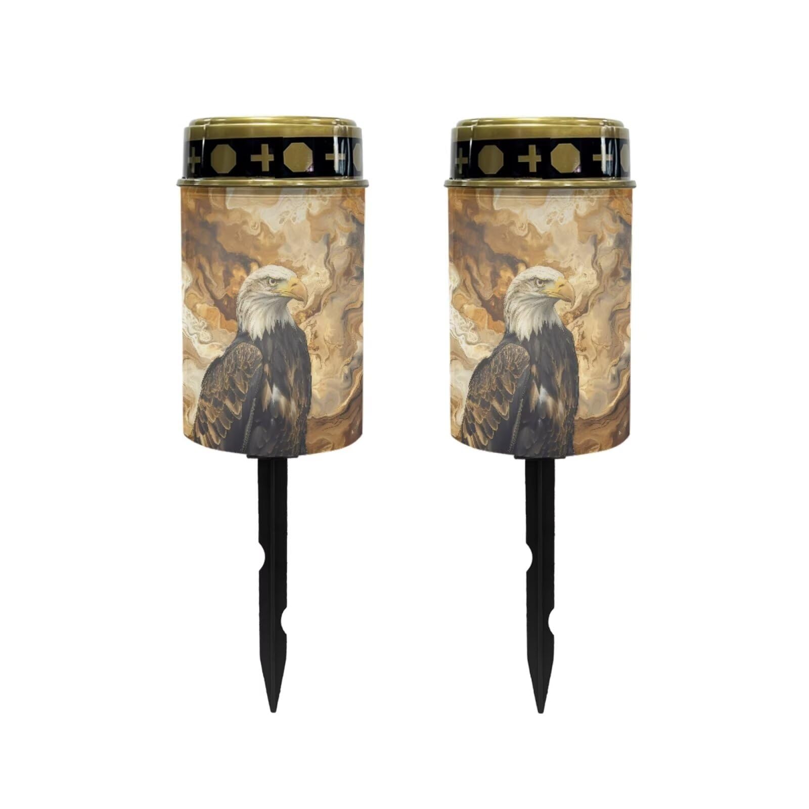 Poceacles Solar Lights Outdoor Set of 2 Waterproof LED Flameless Candle Cemetery Solar Decorative Lights Walkway Lights Landscape Lighting for Memorial Day Decor, Eagle Marble