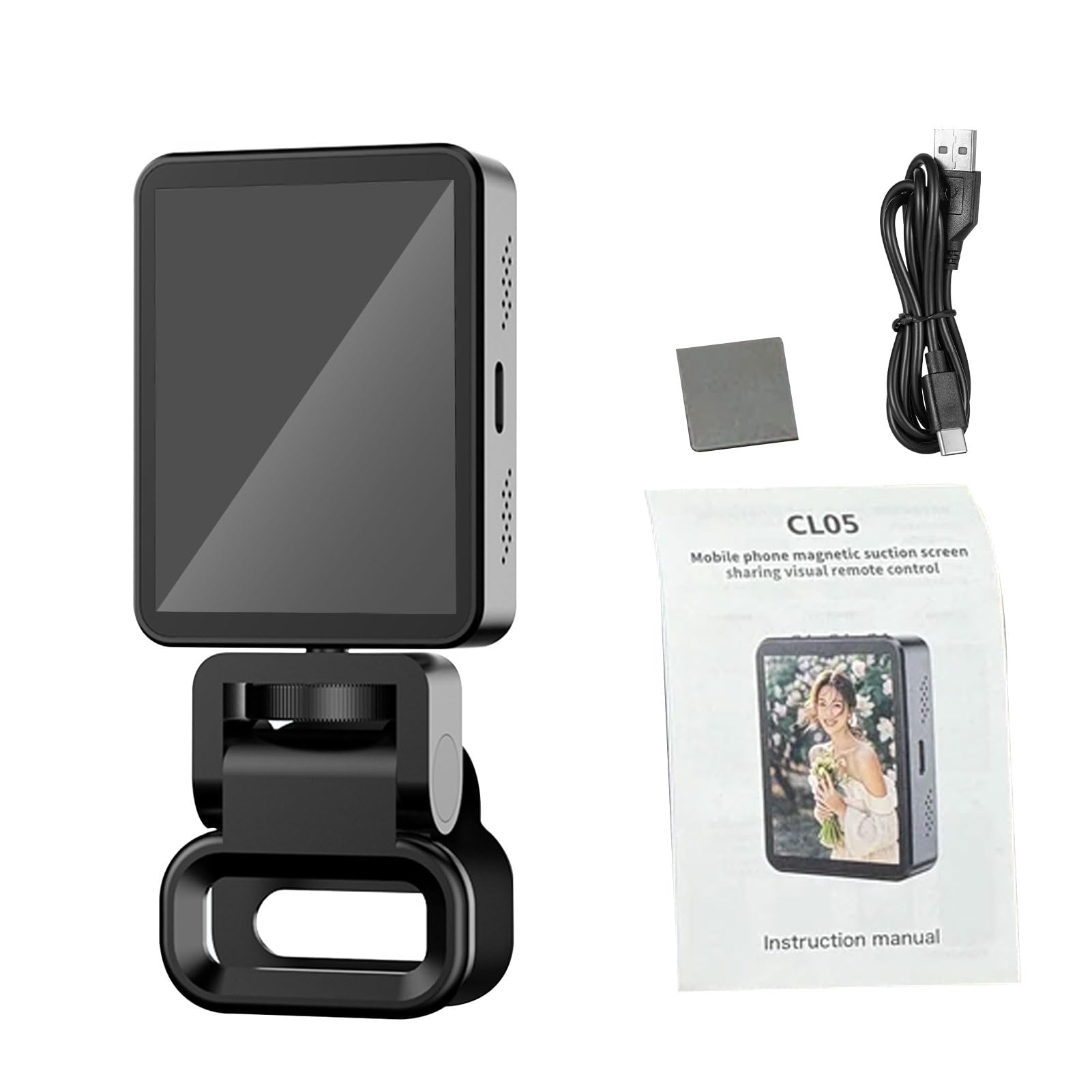 Tbest Pantalla de Monitor Selfie Cámara Trasera de 2,4 Pulgadas Enfoque de Espejo Pantalla Selfie Ajustable de Enfoque Variable Conexión BT Control Inalámbrico Clip