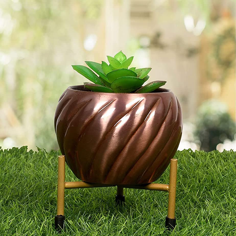 HINS Hammerd Metal Polka Round Shape Flower Plant Pot with Stand (Copper Large) Metal Pots for Indoor Plants I Elevated Garden Planter I Raised Planter I Desk Plant I Raised Planter Box I Ascent Home (B09495WGLN) Amazon Price History, Amazon Price Tracker