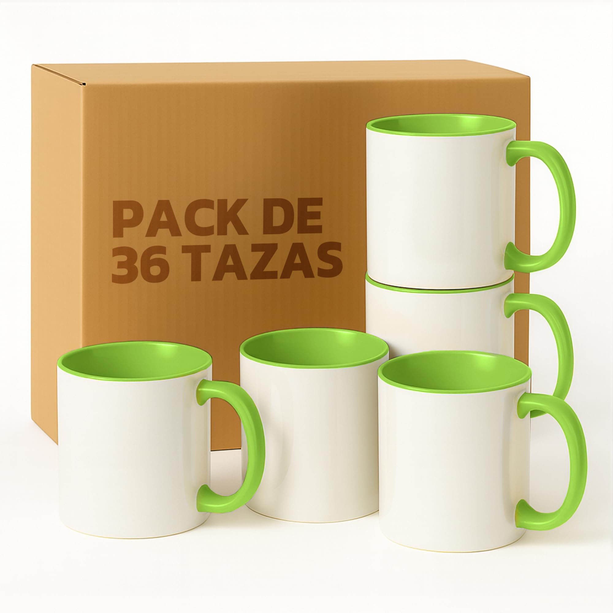 LA MENTE ES MARAVILLOSA - Tazas de Cerámica para Sublimación【Pack de 36】 11 oz/330 ml - Regalo Original | 8x10 cm | Ideales para Café, Té e Infusiones, Aptas para Microondas (Blanco/Verde)