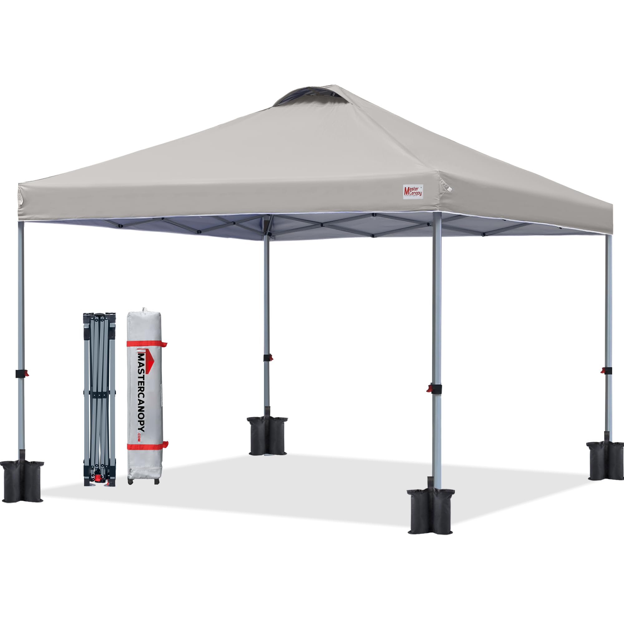 MasterCanopy Pop-up-Pavillon Schnellaufbau, 3-Fach höhenverstellbar, UPF50+, wasserabweisend, inkl. Rolltasche + 4 Sandsäcke, für Camping, Events, Garten
