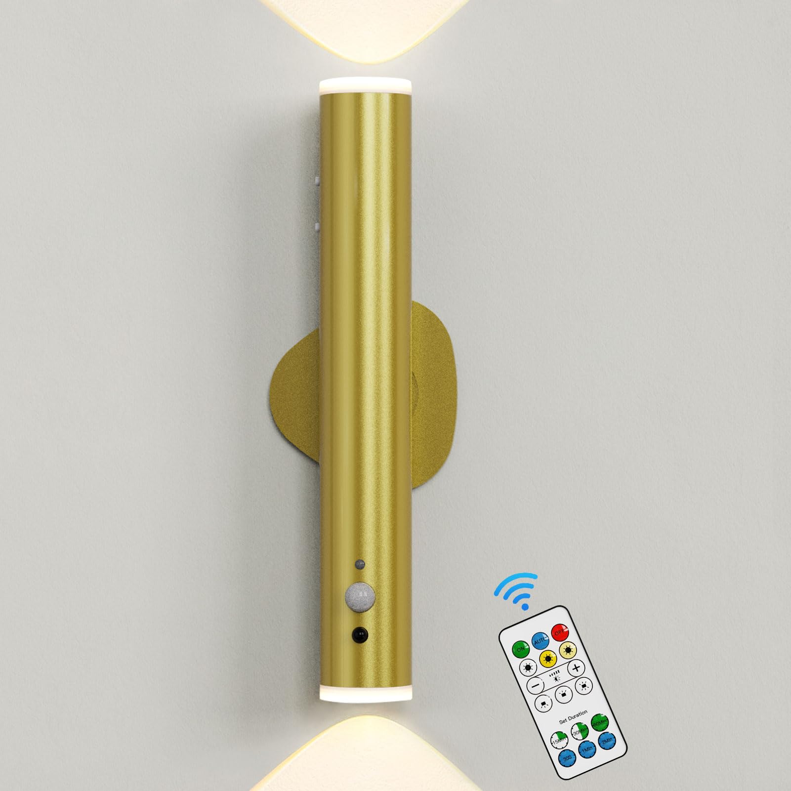 HARPER LIVING Gold Battery Operated Wall Light with Motion Sensor, LED Wall Light Adjustable 3 Colours & Dimmable Flashlight, Cordless Rechargeable Wall Lamp for Bedside Hallway Power Cut, (Single) — image 1