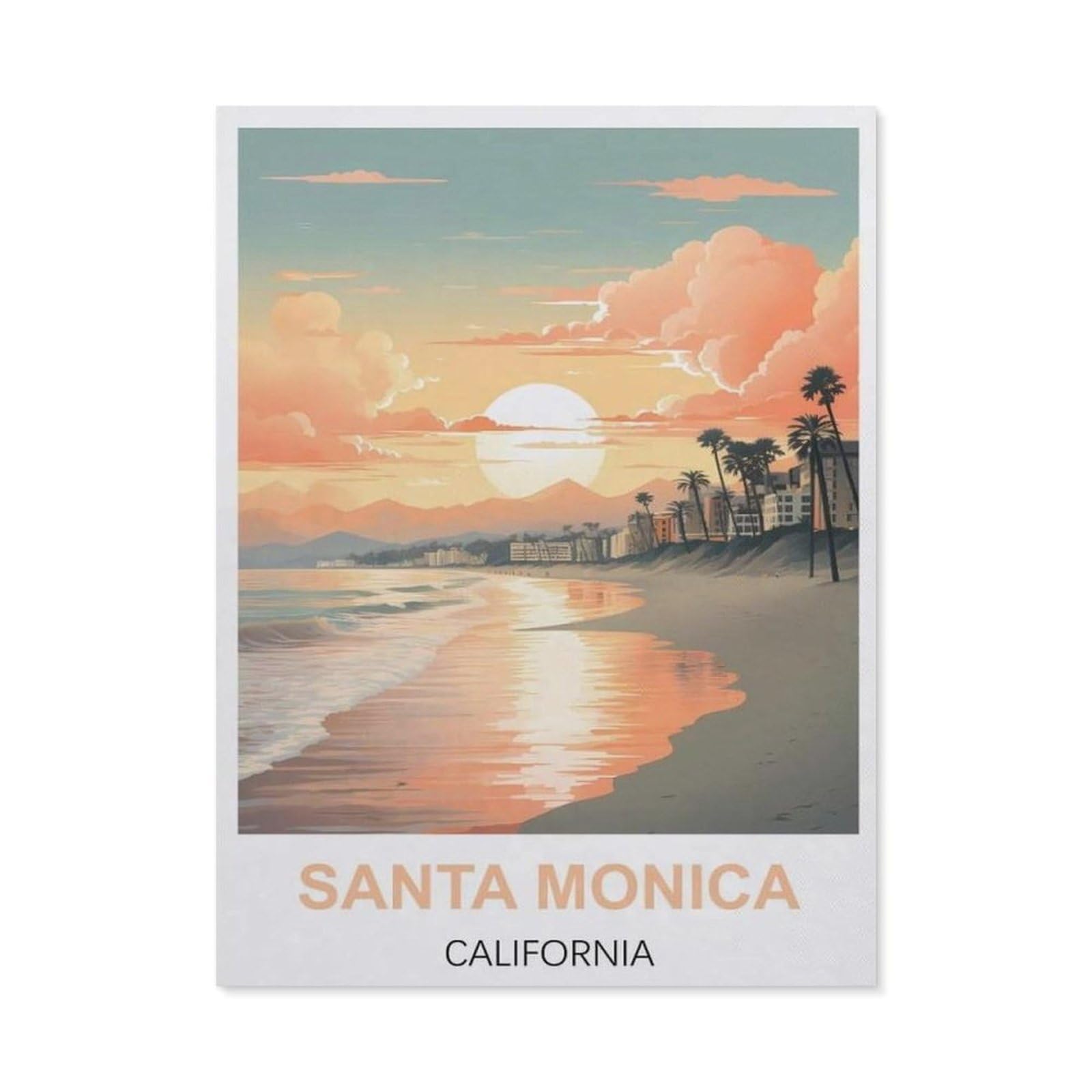 BEAYODKP 5D Diamond Painting，Santa Monica California Vintage Travel Poster，Diamond Embroidery Cross Stitch（30 x 40 cm/11.81 x 15.74 inches）-BW31